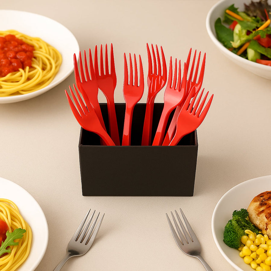Red Disposable Plastic Forks – Durable & Reusable 8 Pack