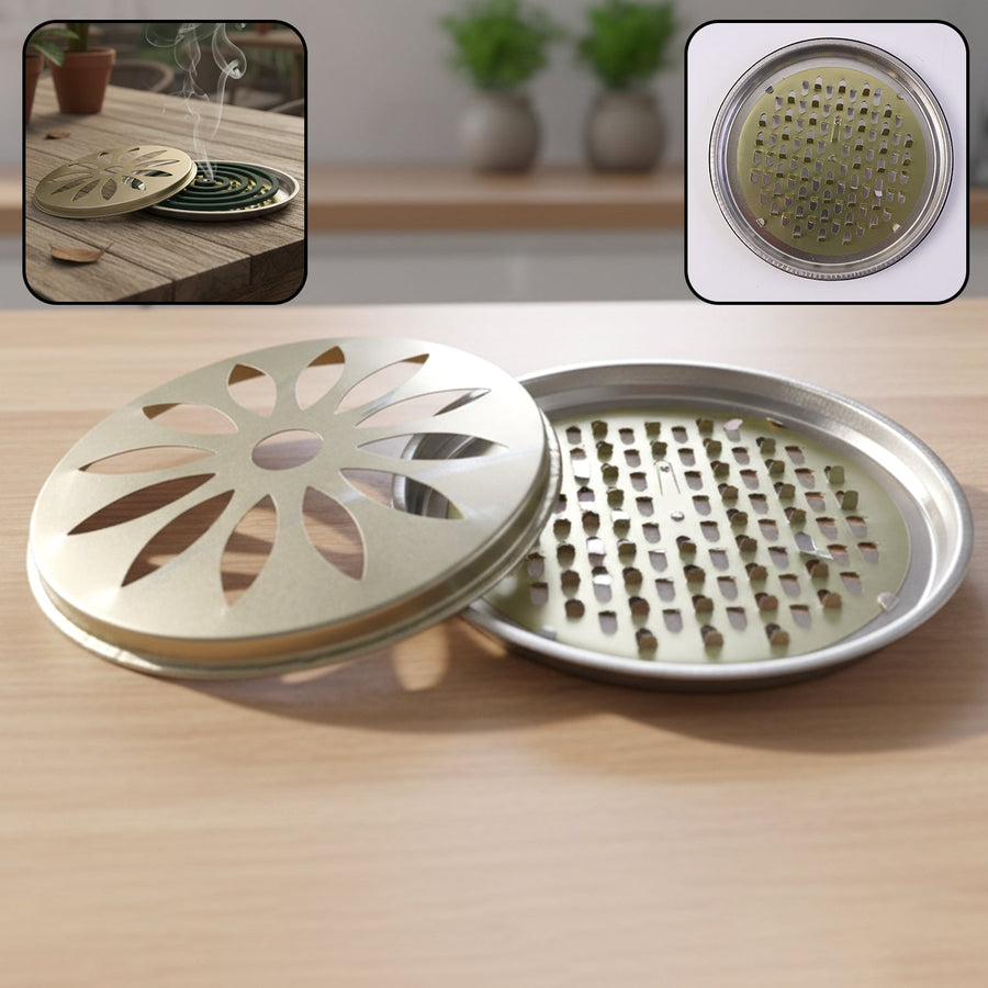 Metal Mosquito Coil Stand with Protective Cover – Durable and Safe