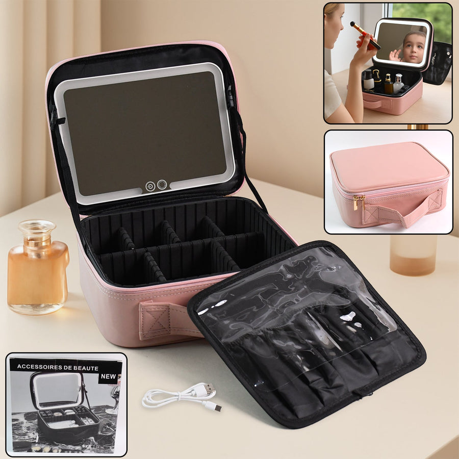 LED Makeup Organizer Box – Touch Sensor Mirror & USB Rechargeable
