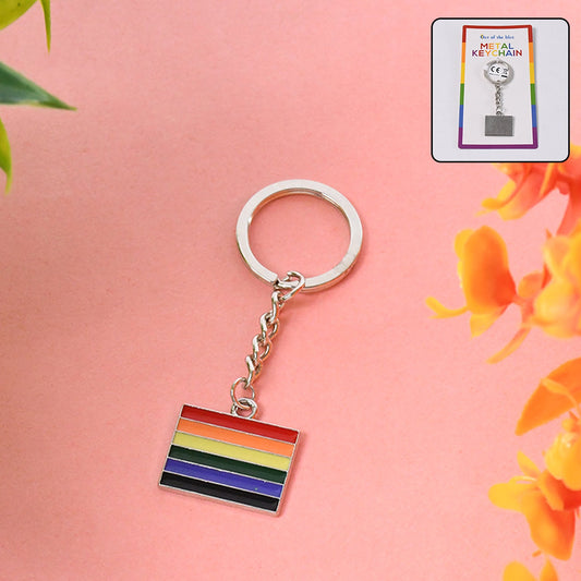 Rainbow metal keyring showcasing vibrant design and durable metal