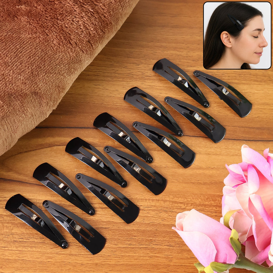 Metal Tik Tak Hair Clips – 12 Pc Matt Black Set | Calm & Curl