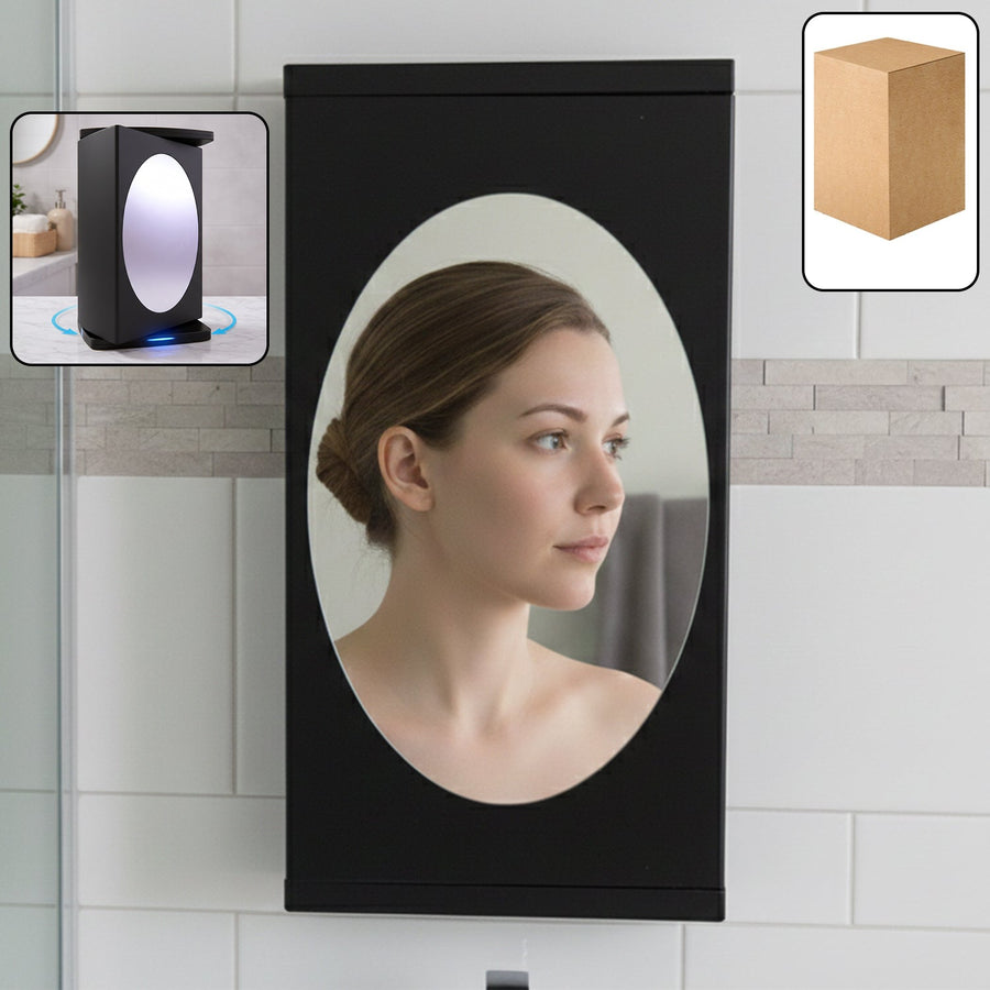 Wall Mounted Black Rotating Storage Cabinet Organizer (1 Pc, 22x42 Cm)