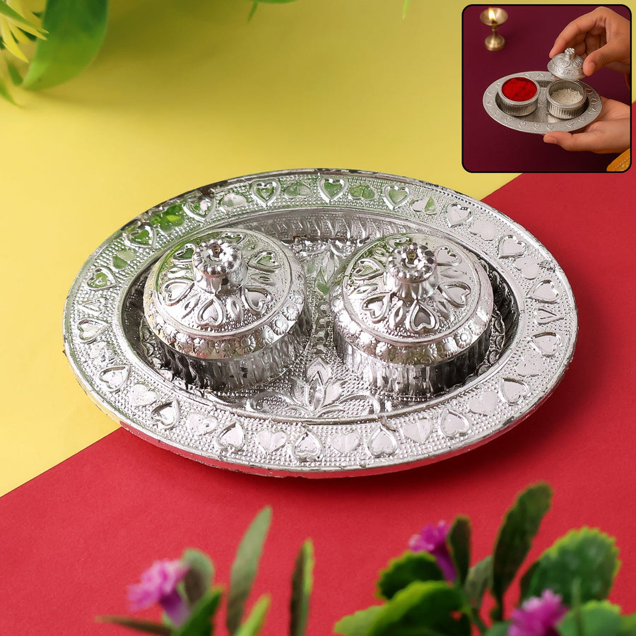 Oval Puja Thali with Kumkum Holders Ð Traditional & Durable Design