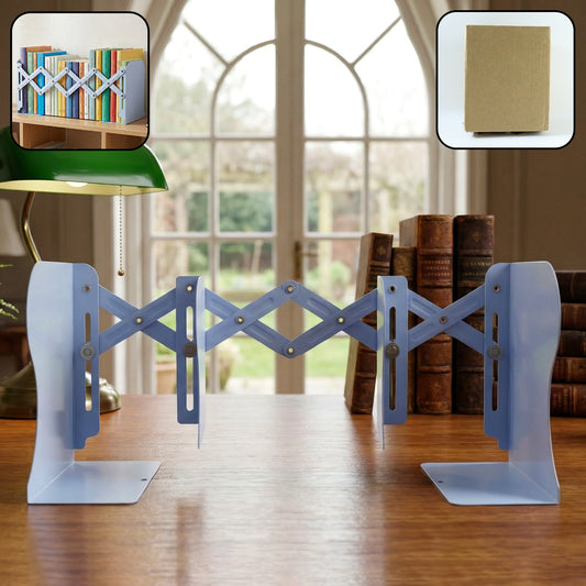 Expandable book stand holding multiple books on desk