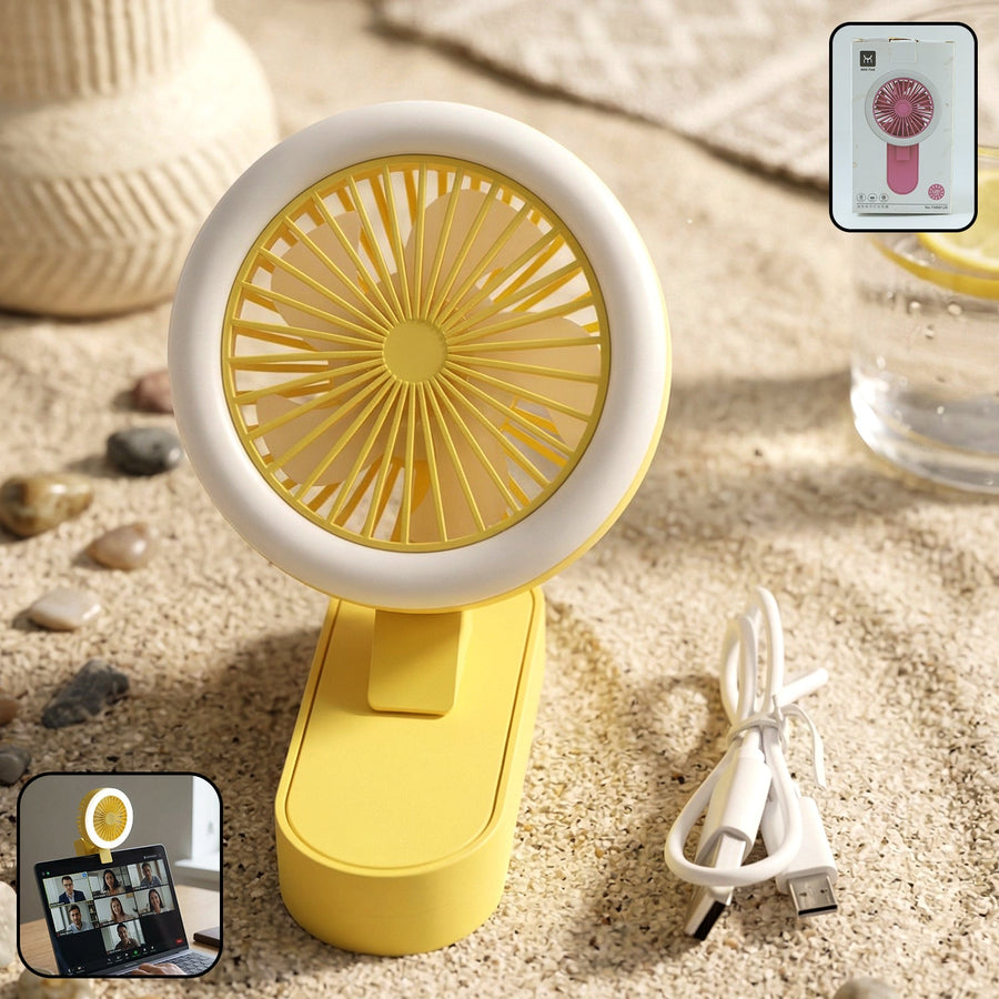 Mini Table Fan – Rechargeable with LED Light and Adjustable Angle