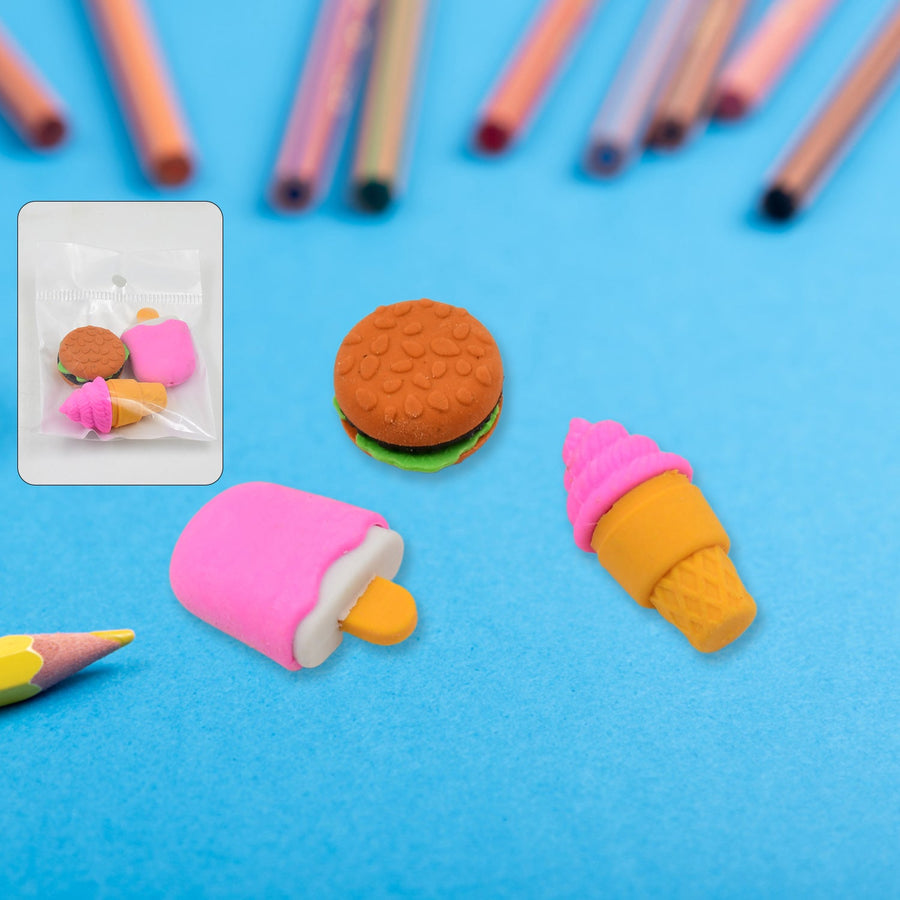 Fancy Erasers – Colourful 3 Pc Set for Kids School Supplies | Writezo