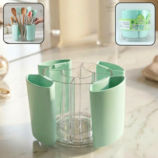 Multipurpose rotating pen holder with 5 compartments for organized stationery storage