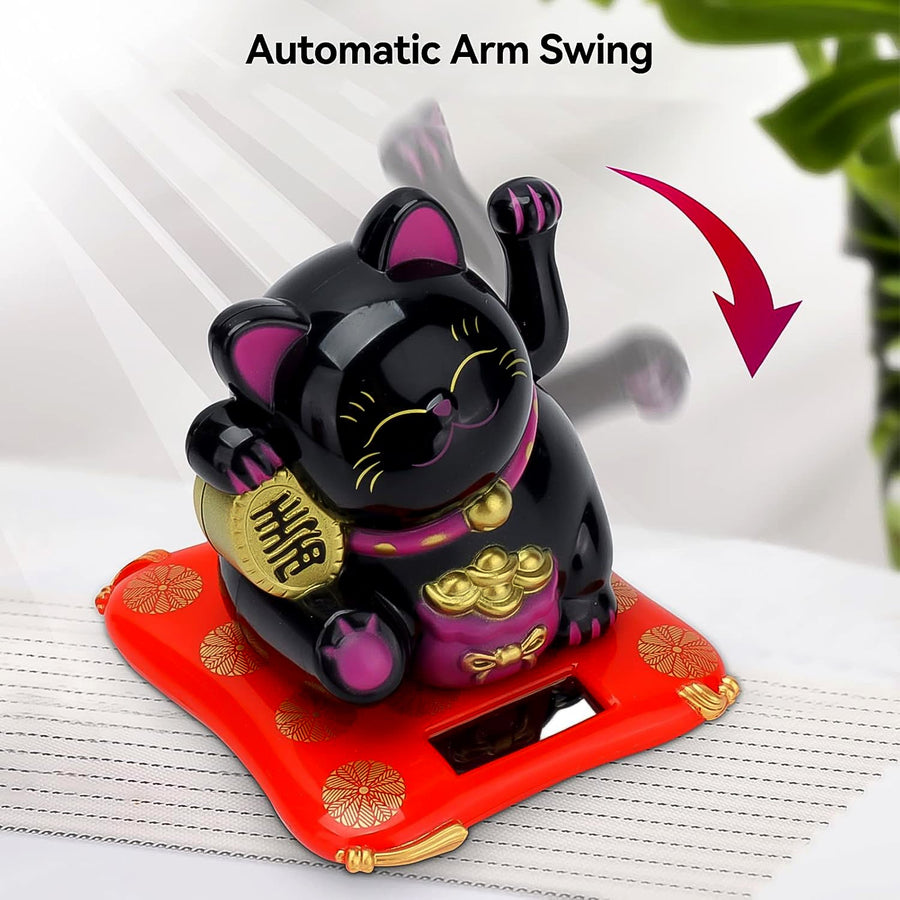 Waving Lucky Cat Statue – Solar Powered Wealth Decor | Styleva