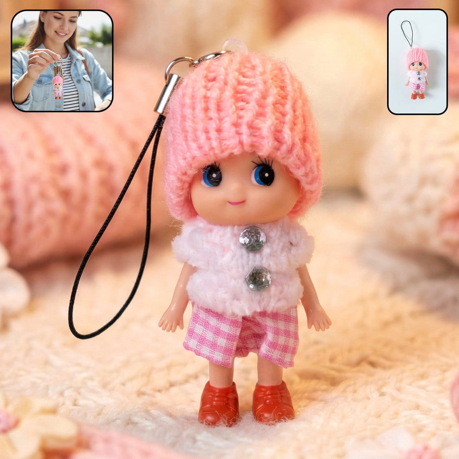Mini Doll Keychain – Adorable Soft Knitted Cap & Vibrant Design