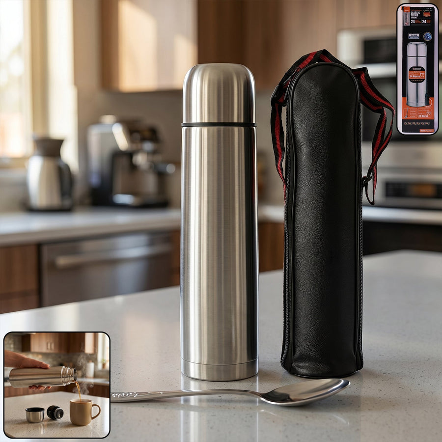 Stainless Steel Vacuum Flask Ð 1000ML with Carry Bag & Spoon