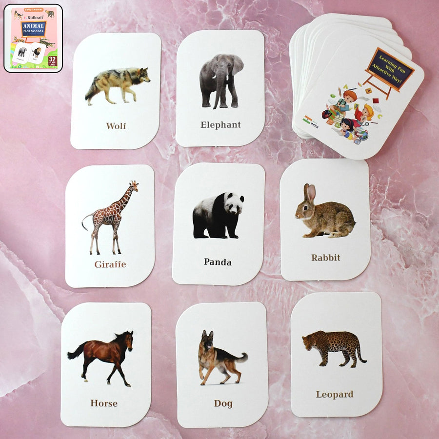 Animal Flash Cards – 32 Durable & Laminated Educational Cards