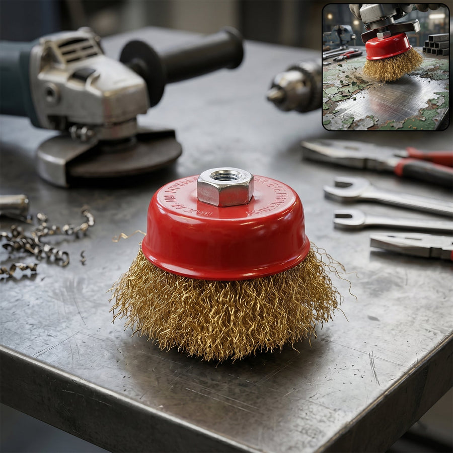 Heavy Duty Gold Wire Cup Brush Ð Durable Metal Cleaning Tool