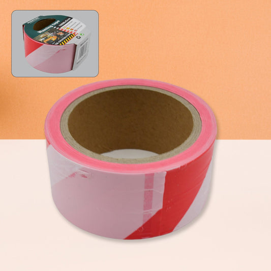 Bright red and white non-adhesive safety warning tape roll.