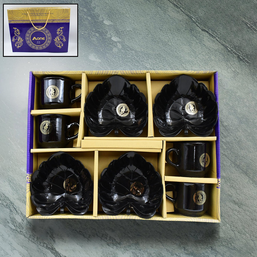 Ceramic Tea Cup Set – 8-Piece with Leaf Serving Bowls | A One