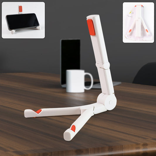 Foldable mobile phone and tablet stand offering adjustable viewing angles for desk and travel.