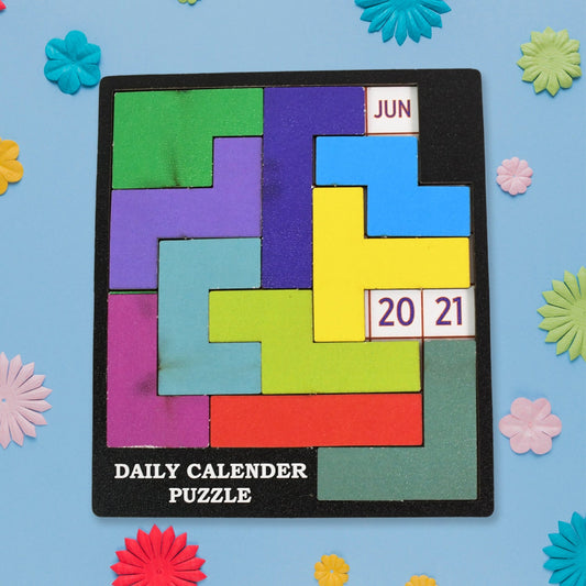 Wooden Daily Calendar Puzzle fully assembled, showcasing the current date.
