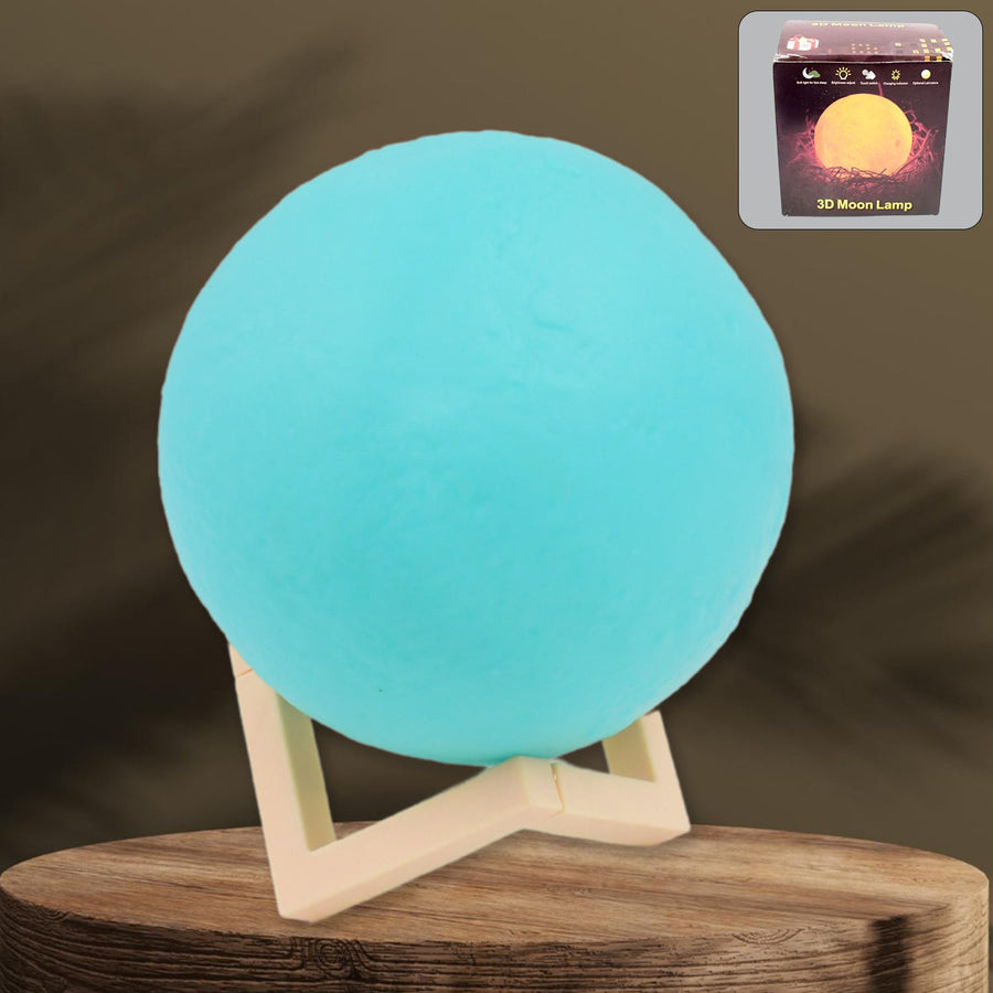 Moon Night Lamp – Blue 3D LED with Plastic Stand | Indo Glow