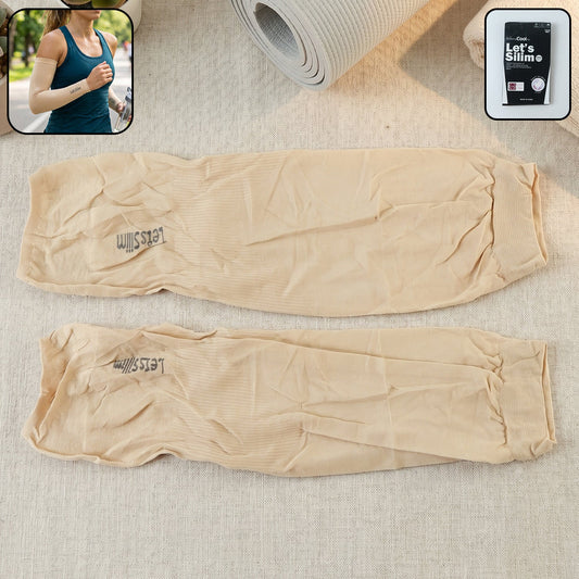 UV Sun Protection Cooling Arm Sleeves in beige, designed for outdoor sun protection