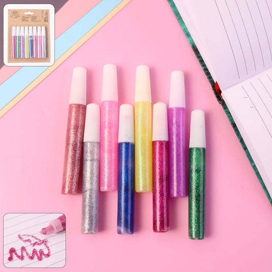 Multi-color glitter craft glue pen set with vibrant 8 tubes