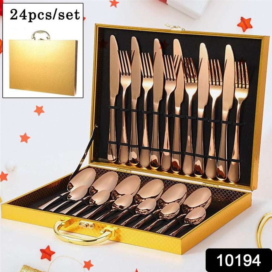 Gold Flatware Set – 24-Piece Luxury Dining | Serve Stellar