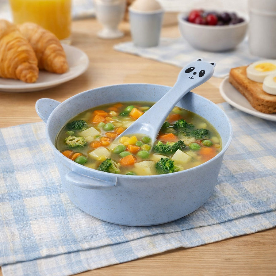Wheat Straw Kids Soup Bowl with Matching Spoon (240ML, 1 Set )