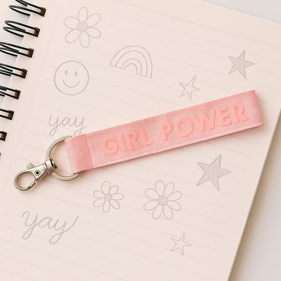 Girl Power Fabric Ribbon Keychain – Motivational & Durable Accessory