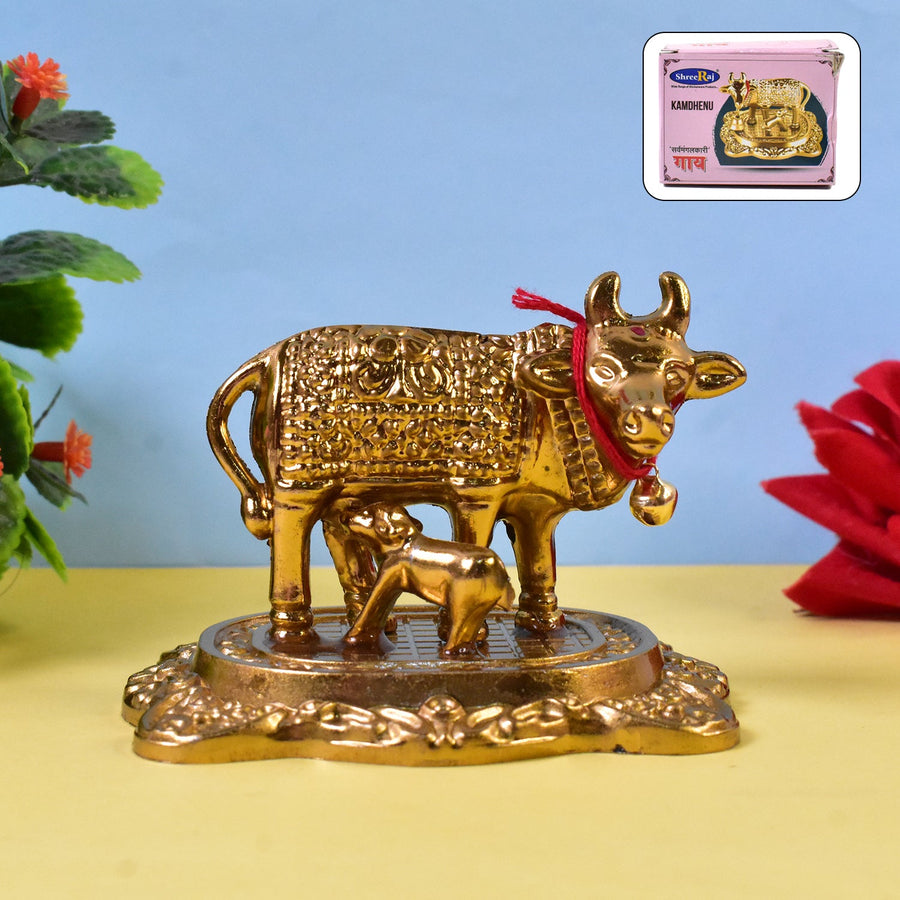 Golden Metal Kamdhenu Cow Showpiece – Spiritual Home Decor
