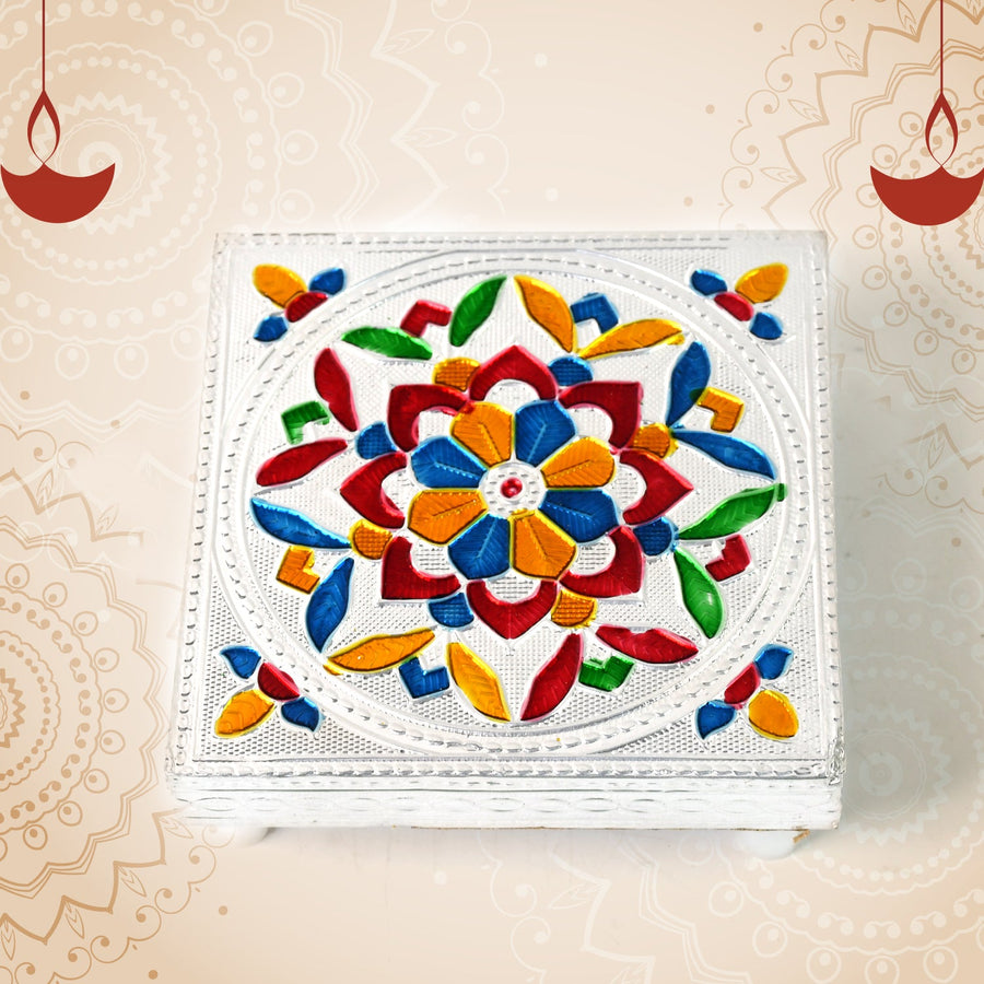 Meenakari Wooden Chowki – Handmade Puja Bajot Set for Home | VoltDesk