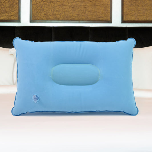 Inflatable travel pillow showing its compact size and comfortable design
