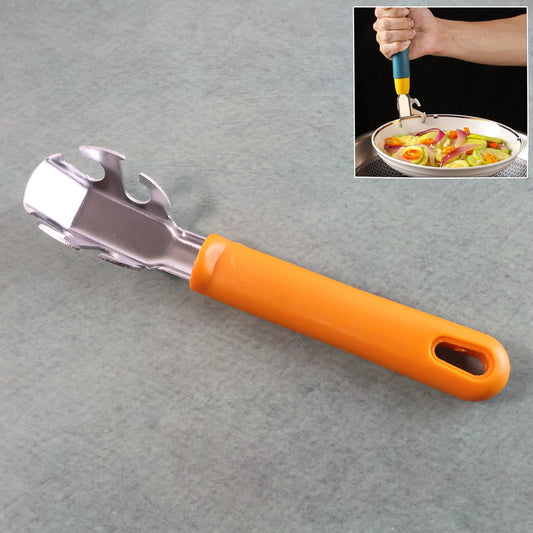 Stainless steel hot pot gripper securely lifting a pan