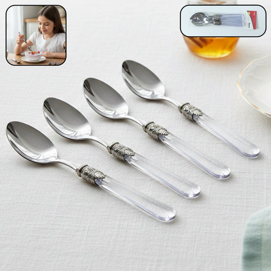 Elegant stainless steel dessert spoon set with transparent handles