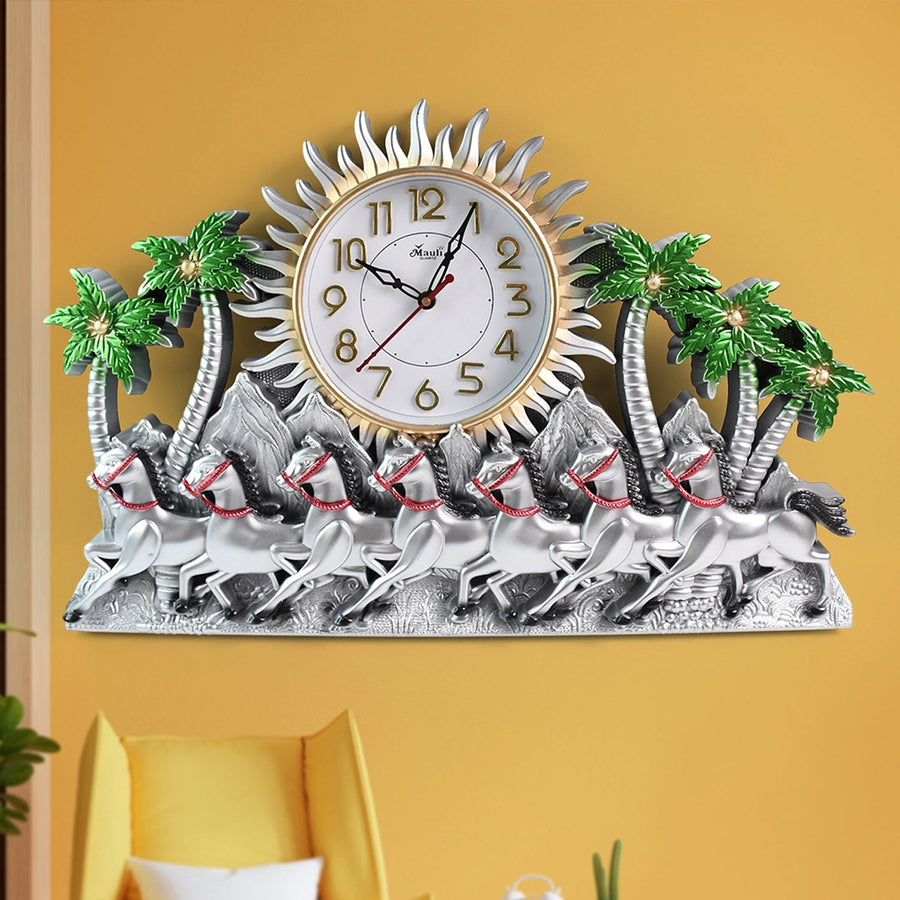 Plastic Wall Clock – Silent Sweep with Running Horse Design