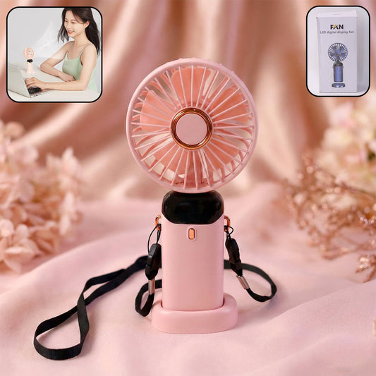 Rechargeable handheld fan with digital battery display for portable cooling