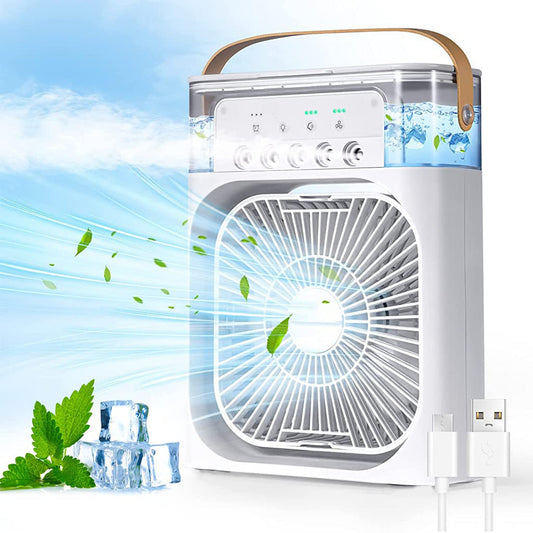 Portable air cooler fan with 7-color LED light design