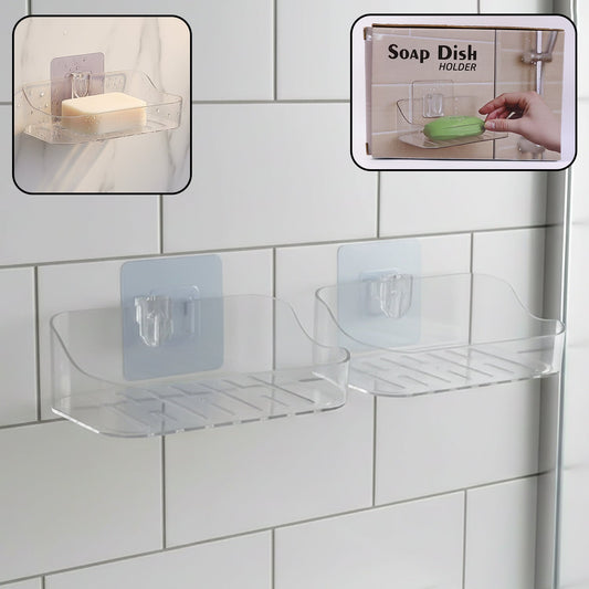 Transparent wall-mounted soap dish holder with strong suction cups in bathroom