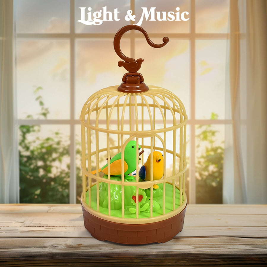 Chirping Bird Toy – Sound-Activated Hanging Cage with LED & Music | Spark Tots