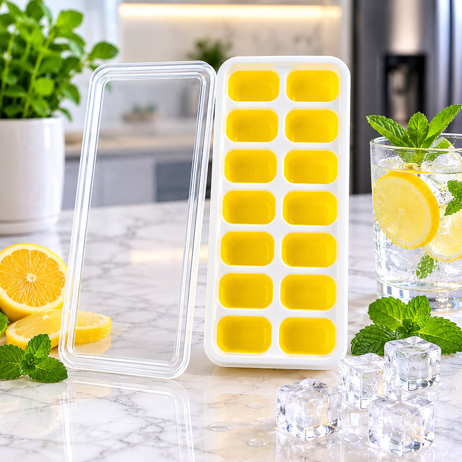 Ice Cube Tray with Spill-Proof Lid Ð Effortless Ice Making and Space Saving