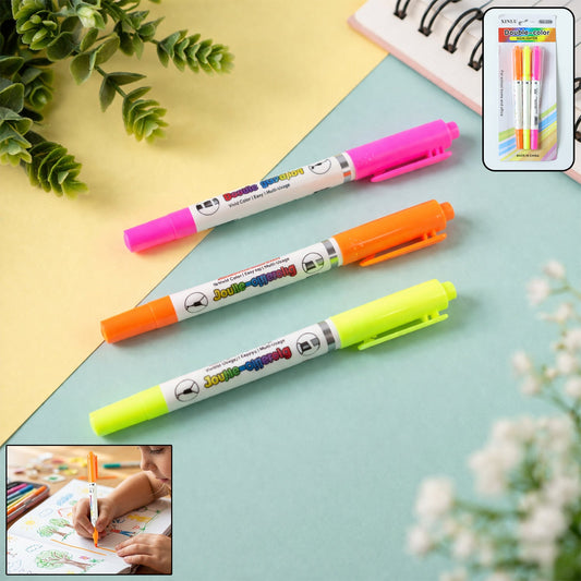 dual tip highlighter pen set with vibrant neon colors