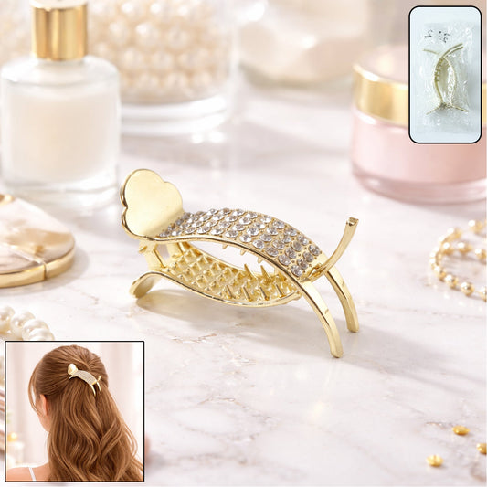 Elegant crystal-studded hair claw clip with metallic finish