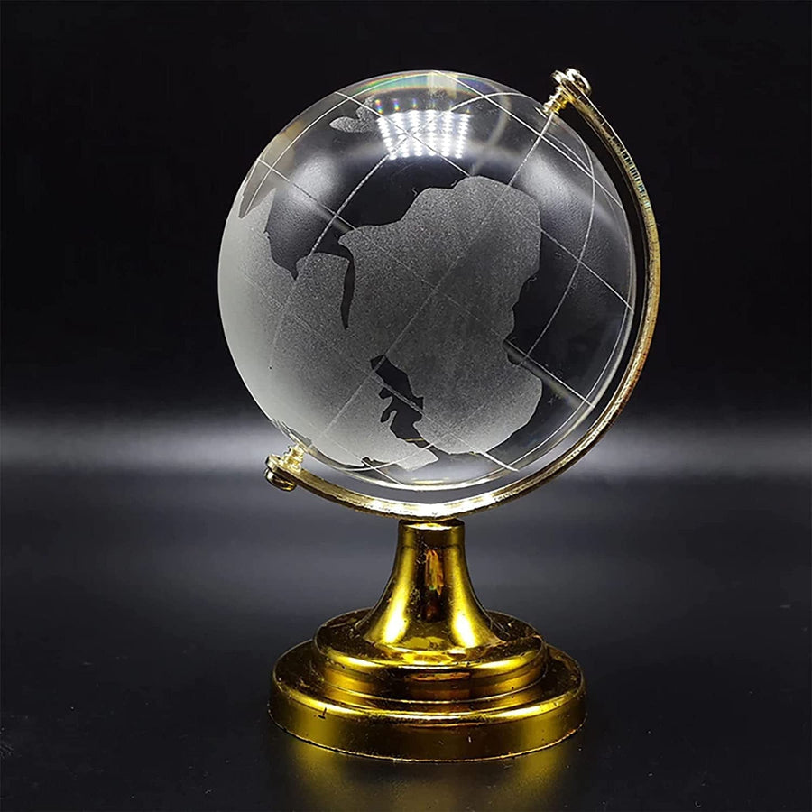 Crystal World Globe with Golden Stand for Desk Decor | Indo Glow