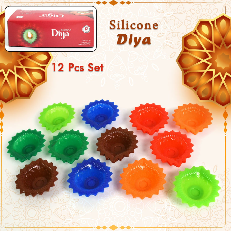 Silicone Diwali Diya – Colourful Reusable Set (12 Pcs) | Giftoiza