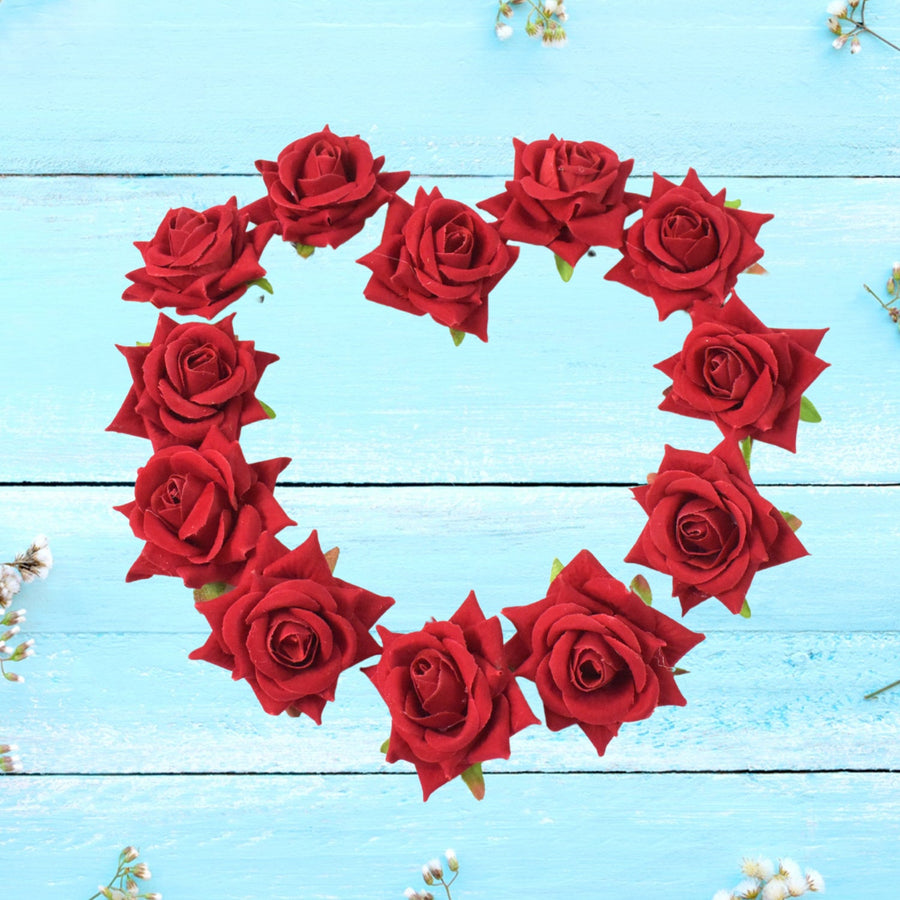 Flower Rose Hair Pin/Clip – Velvet Flower Design (12 Pcs Set, Red Color)