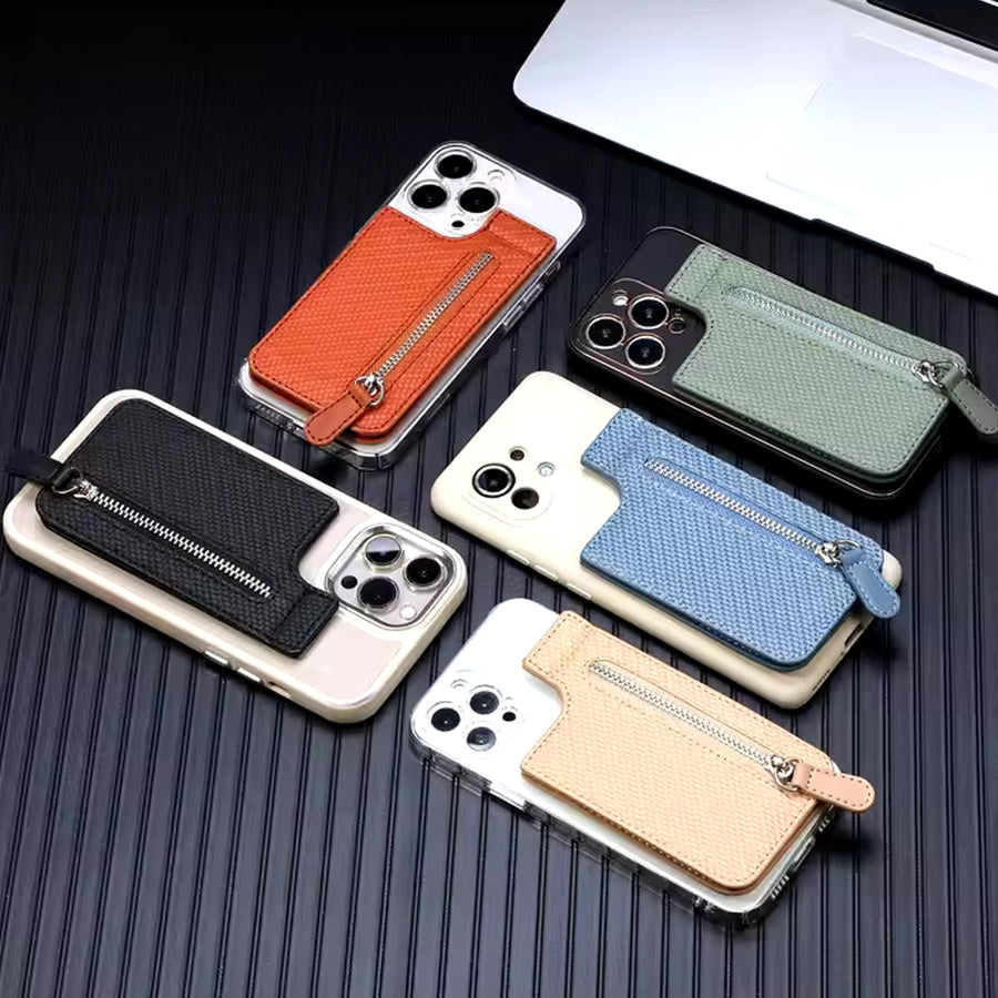 Adhesive Card Phone Holder – Zipper Pocket Wallet | Mobiléon