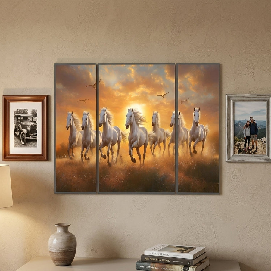 Horses Sunset Wall Art Ð Vibrant 3-Panel MDF Canvas for Home Decor