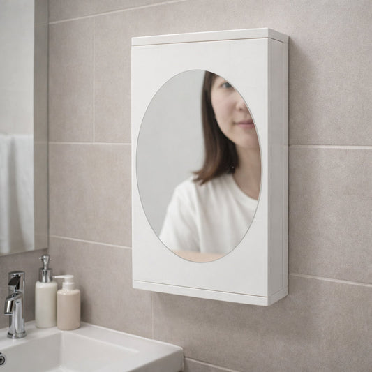 Rotating bathroom mirror cabinet wall mounted with storage shelves 22x42 cm