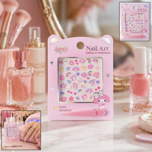 Cartoon nail art sticker set with colorful designs