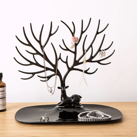 Deer shaped jewellery display holder with antler tree design for earrings and necklaces