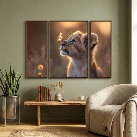 Vibrant Lion Cub 3 panel MDF wall art for kids' room decor