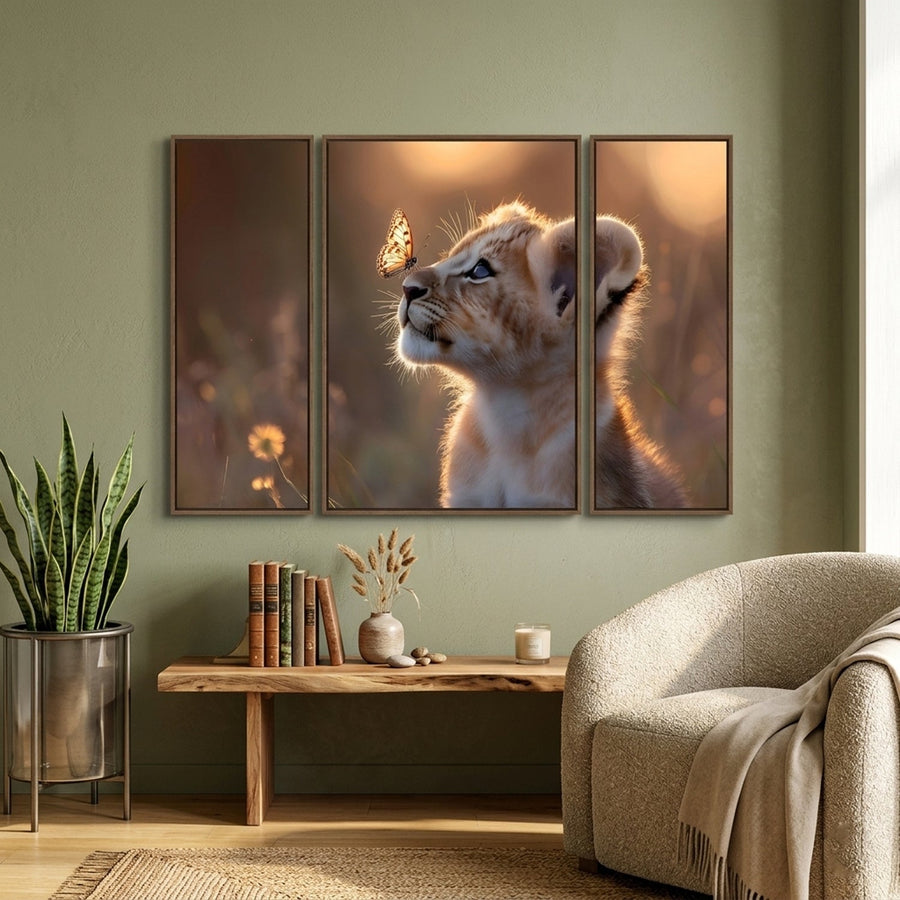 Lion Cub Wall Art Ð Vibrant 3-Panel MDF Wall Decor