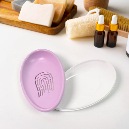 VelvetBubbles double-layer soap dish with drain in white, keeping soap dry.